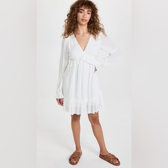 PAIGE White ODELISE raised dot ruffle hem mini dress size‎ S. - Picture 1 of 15